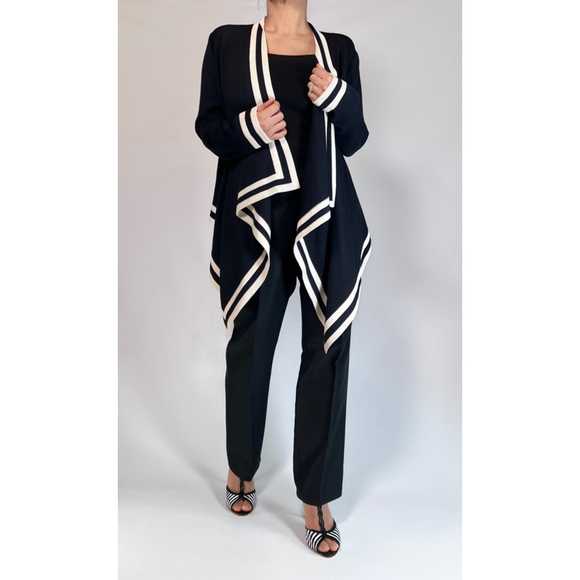 St. John Womans Cardigan Sweater NEW Wool Blend M Black White Geometric - Picture 6 of 15